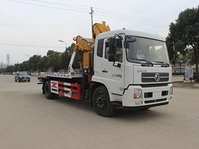 国六东风天锦平板带吊清障车